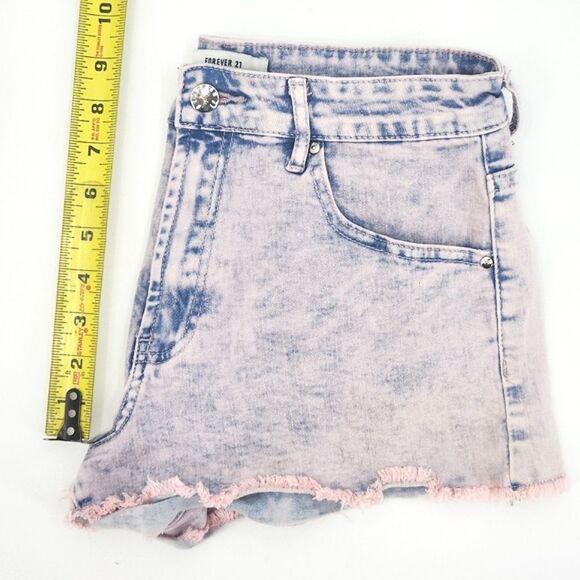 Forever 21 High Waist Cutoff Denim Jean Shorts Women Size 27 Pink Blue Acid Wash - Picture 7 of 10